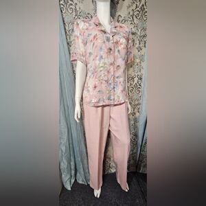 Alfred Dunner 2 Piece Pants Set Pink Floral 14